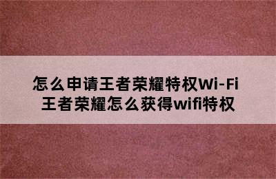 怎么申请王者荣耀特权Wi-Fi 王者荣耀怎么获得wifi特权